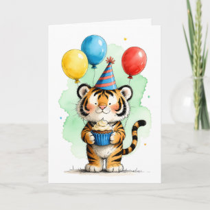 Joli tigre avec carte d'anniversaire pour enfants 