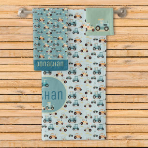 Joli tracteur motif bleu nom du véhicule serviette