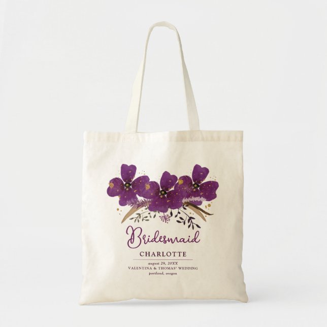 Joli violet de fleurs peintes Sac fourre-tout de f (Devant)