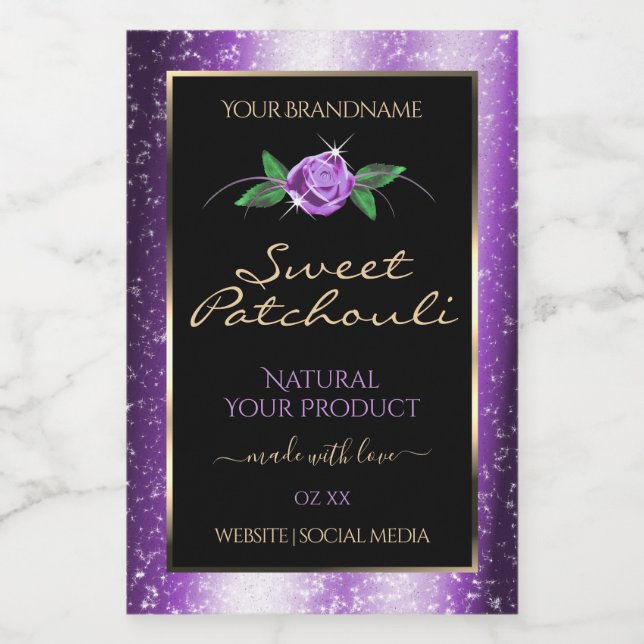 Joli violet et noir produit Étiquette Rose Flower (Étiquettes simples)