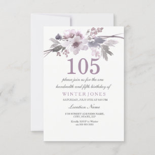 Joli Violet Floral 105e anniversaire Invitation de