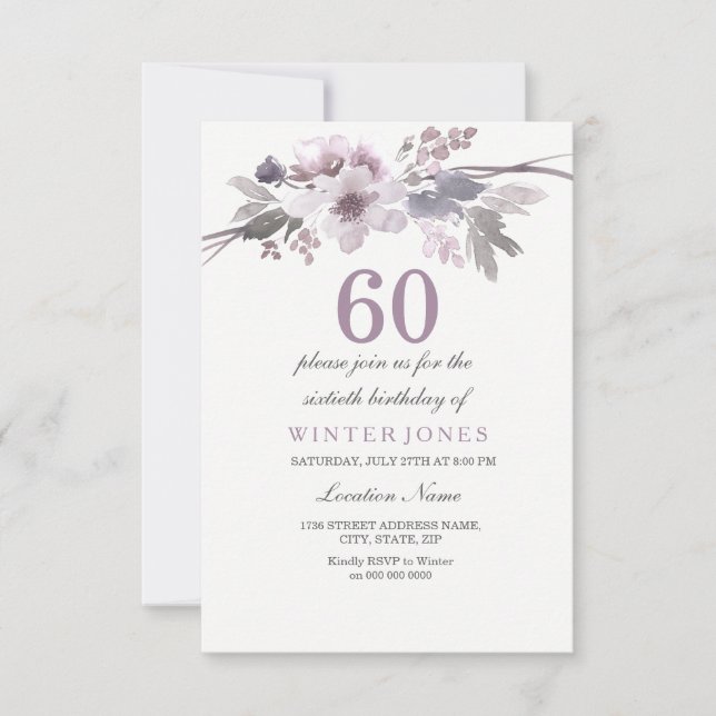Joli Violet Floral 60e anniversaire Invitation de  (Devant)
