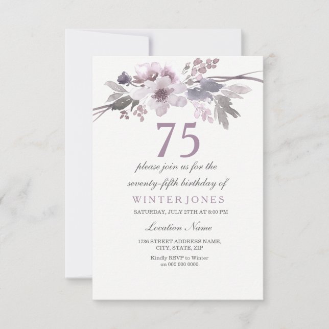 Joli violet floral 75e anniversaire Invitation de  (Devant)