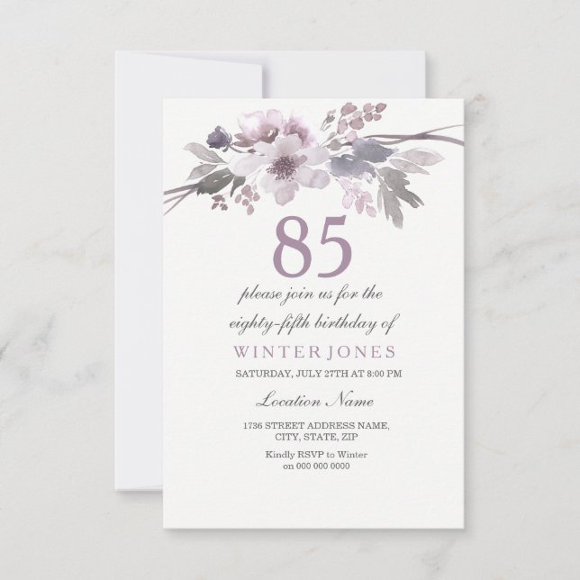 Joli violet floral 85e anniversaire Invitation de  (Devant)