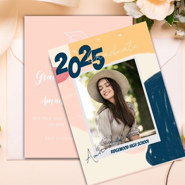 Jolie 2025  Photo Invitation d'annonce de remise d (Cute 2025 Photo Graduate Announcement Invitation Postcard)