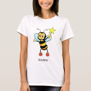 Jolie abeille au miel avec étoile sur T-shirt bleu