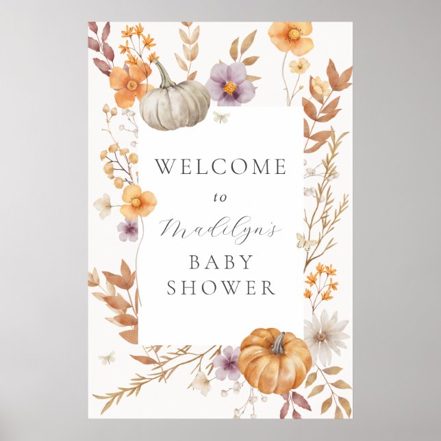 Jolie Affiche de bienvenue Baby shower Citrouille  (Devant)