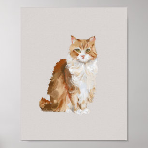 Jolie Affiche de Chat Roux Peint à l'Huile T Ora