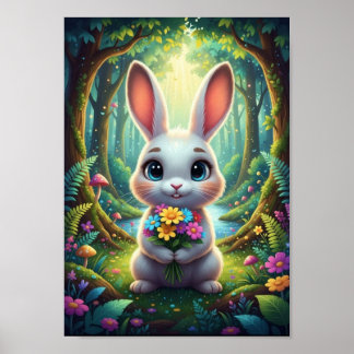 Jolie Affiche de Lapin de Bouquet de Printemps de