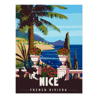 Jolie affiche rétro de la Côte d'Azur française
