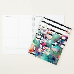 Jolie aquarelle cactus design floral et rayures