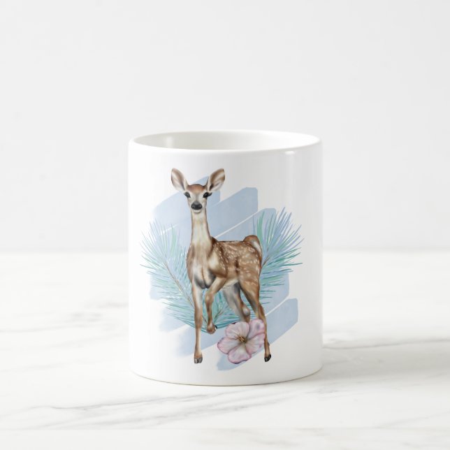 Jolie aquarelle Cerf Pine Feuille Mug de vacances (Centre)