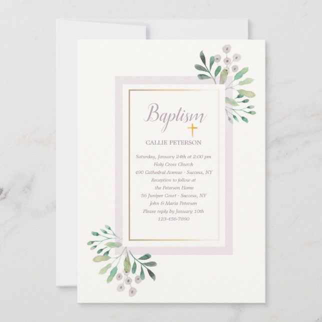 Jolie aquarelle Floral Baptism Invitation (Devant)
