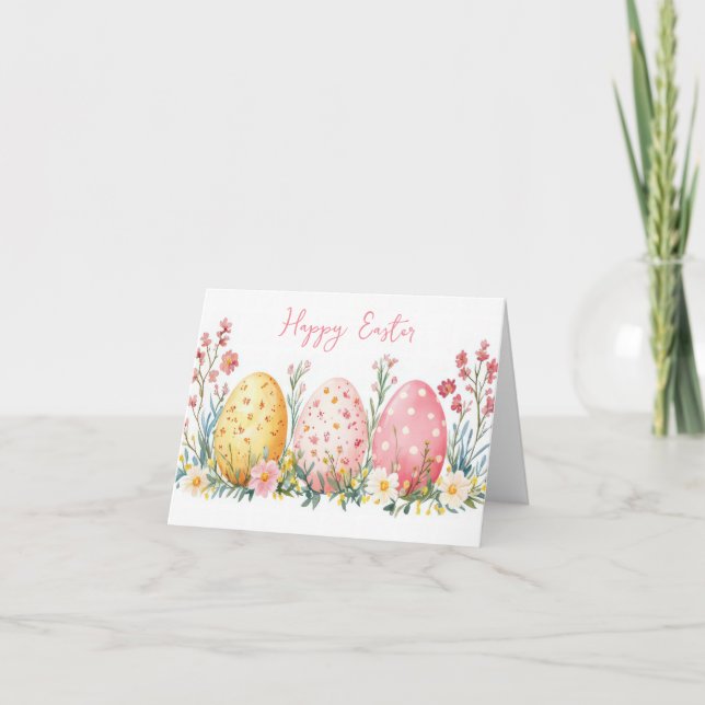 Jolie aquarelle Floral Oeuf de Pâques Carte de vac (Devant)