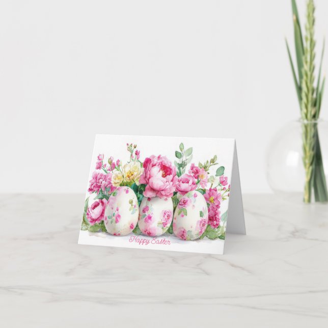 Jolie aquarelle Floral OEufs de Pâques Carte de va (Devant)