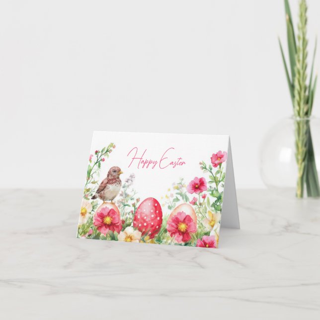 Jolie aquarelle Floral OEufs de Pâques Carte de va (Devant)