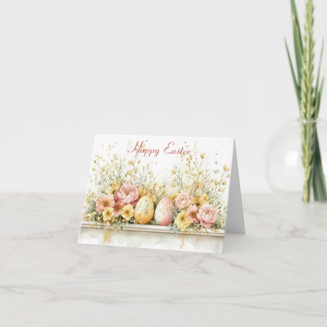 Jolie aquarelle Florale Bunny Pâques Carte de vaca (Devant)