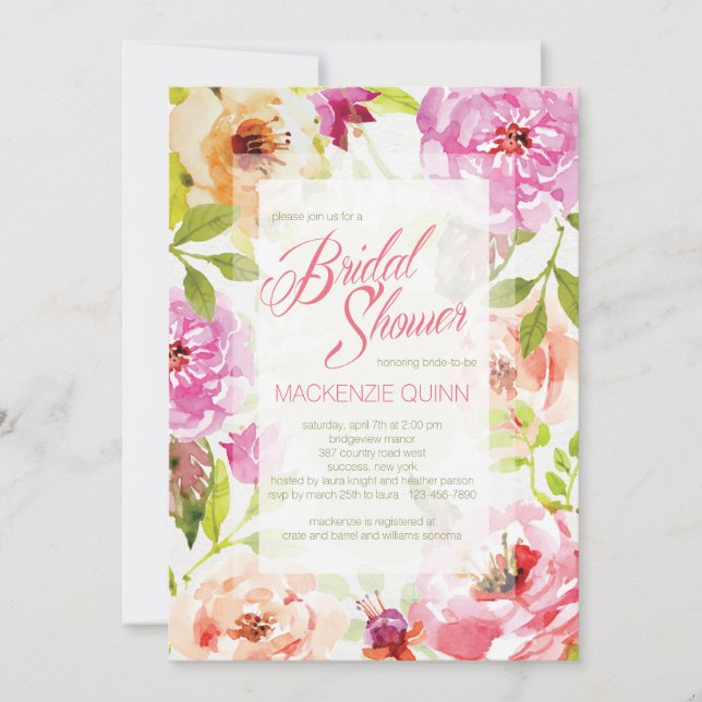 Jolie aquarelle Florale Invitation (Devant)