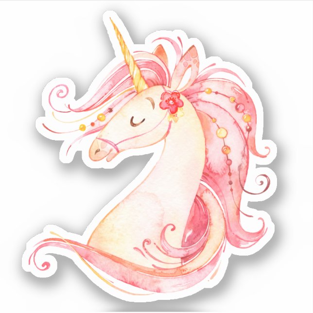 Jolie aquarelle licorne autocollant (Devant)