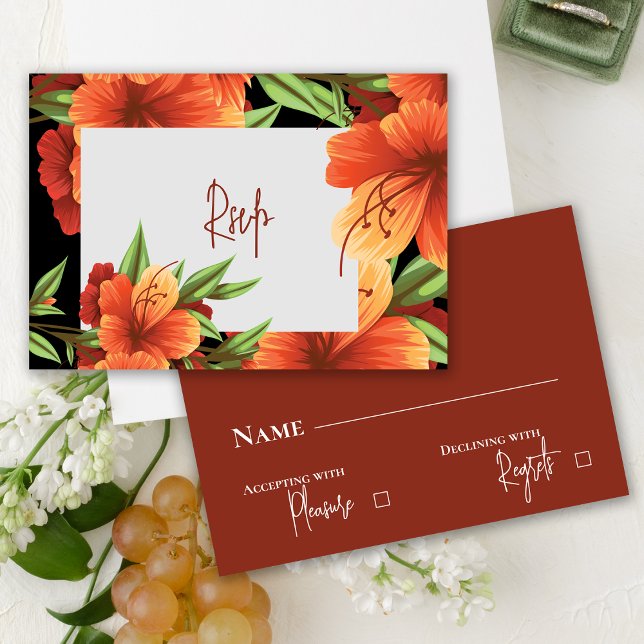 Jolie aquarelle Moody Orange Floral Wedding RSVP (Pretty Watercolor Moody Orange Floral Wedding RSVP)