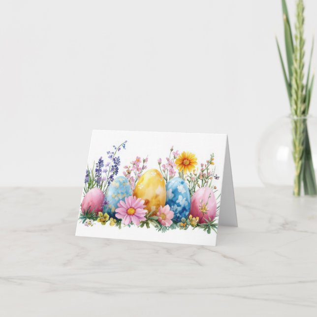 Jolie aquarelle OEufs de Pâques Carte de vacances (Devant)