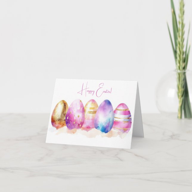 Jolie aquarelle OEufs de Pâques Carte de vacances (Devant)