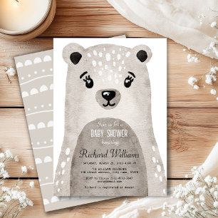 Jolie aquarelle ours garçon baby shower invitation