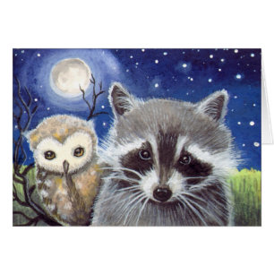 Jolie Art Fantastique de Raton laveur et de Hibou