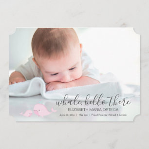 Jolie baleine rose Bonjour Bébé Faire-part