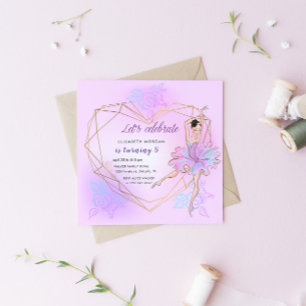 Jolie Ballerina Pastel Carré Invitation Anniversai