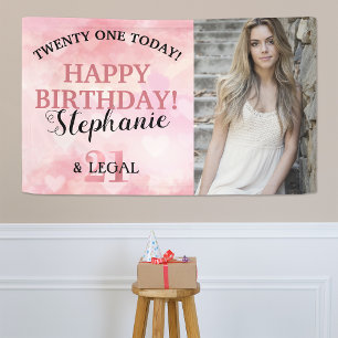 Jolie bannière d'anniversaire avec cœur rose pour