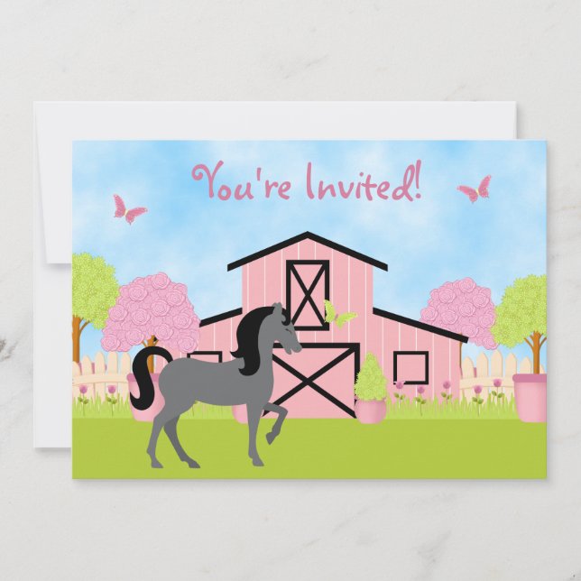 Jolie Barn Horse Anniversaire Fête Invitations (Devant)