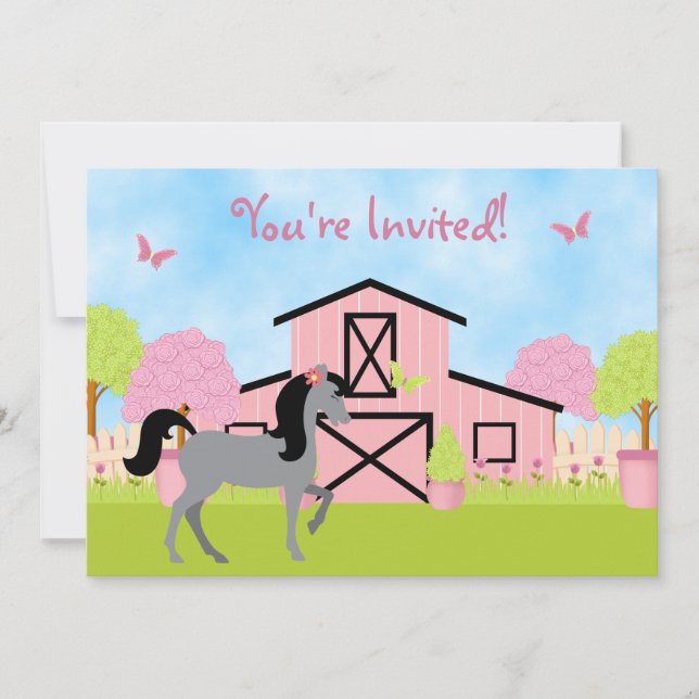 Jolie Barn Horse Anniversaire Fête Invitations (Devant)