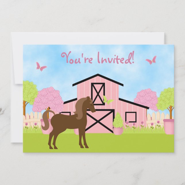 Jolie Barn Horse Anniversaire Fête Invitations (Devant)