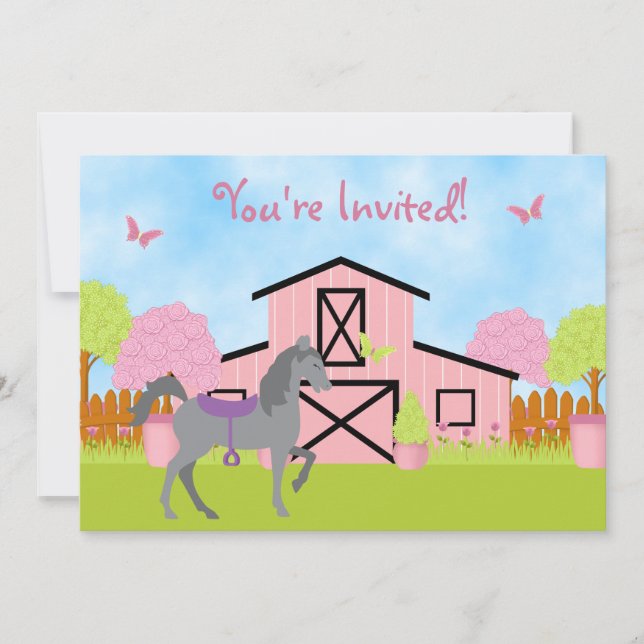 Jolie Barn Horse Anniversaire Fête Invitations (Devant)