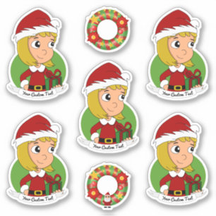 Jolie blonde fille dessin animé de Noël Sticker