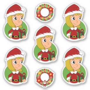 Jolie blonde fille dessin animé de Noël Sticker