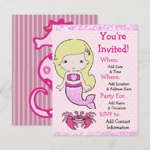 Jolie Blonde Mermaid Invitations à la fête d'anniv