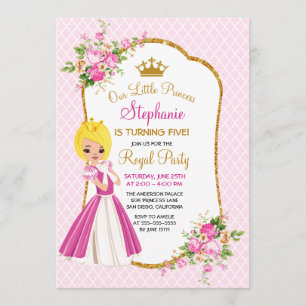Jolie Blonde Princess Invitation à la fête d'anniv