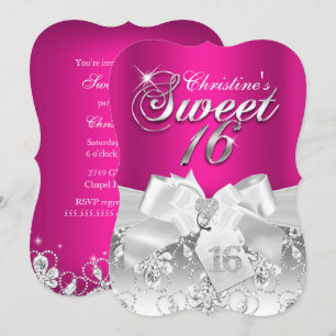 Jolie Bow Diamond Hot Pink Sweet 16 Invitation