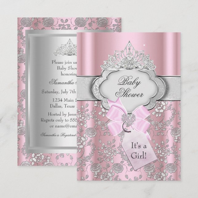 Jolie Bow Tiara Princess Baby shower Invitation (Devant / Derrière)