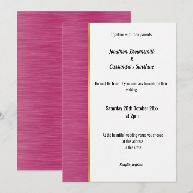 JOLIE BRUSHÉE ROSE OR TRIM INVITATION (Devant / Derrière)