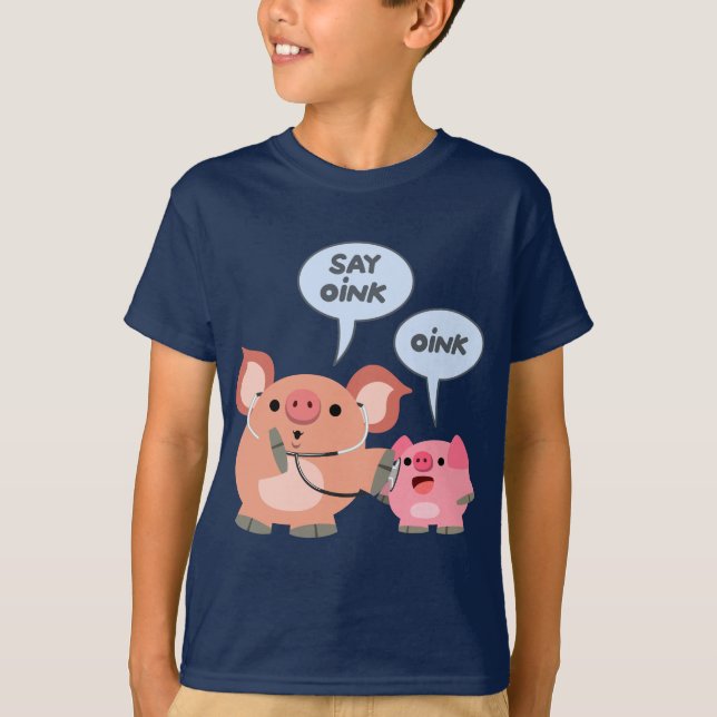Jolie caricature Cochon docteur et patient T-shirt (Devant)