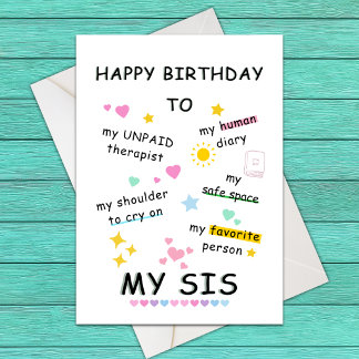 Jolie carte d'anniversaire amusante pour sœur,