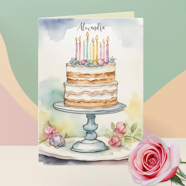 Jolie carte d'anniversaire avec nom personnalisé f (Easily change or remove the custom name or text by clicking "Personalize this Template". )