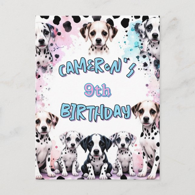 Jolie carte d'anniversaire de chiot Dalmatien à l' (Devant)