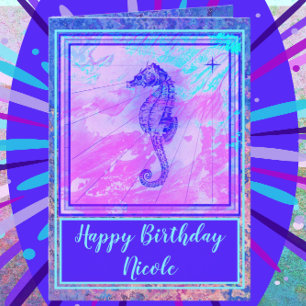 Jolie carte d'anniversaire de Seahorse aquarelle