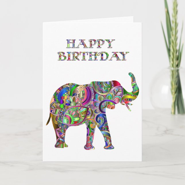 Jolie carte d'anniversaire d'éléphant (Devant)