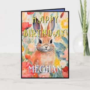 Jolie Carte d'Anniversaire Lapin Aquarelle
