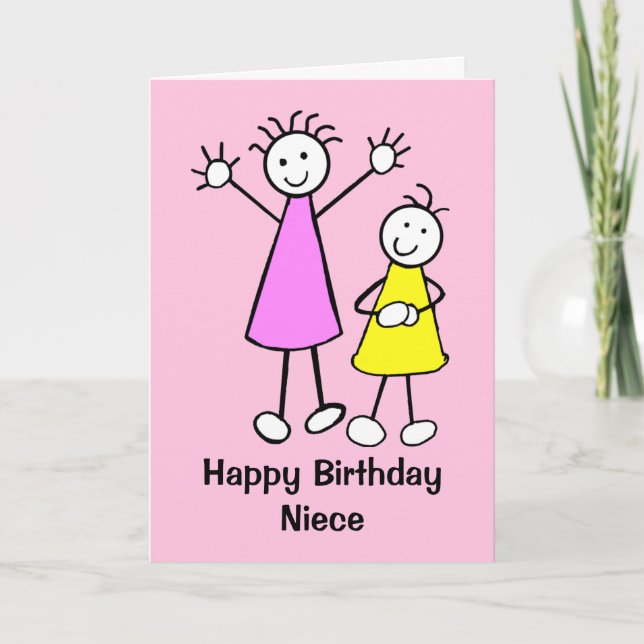 Jolie carte d'anniversaire nièce rose filles (Devant)